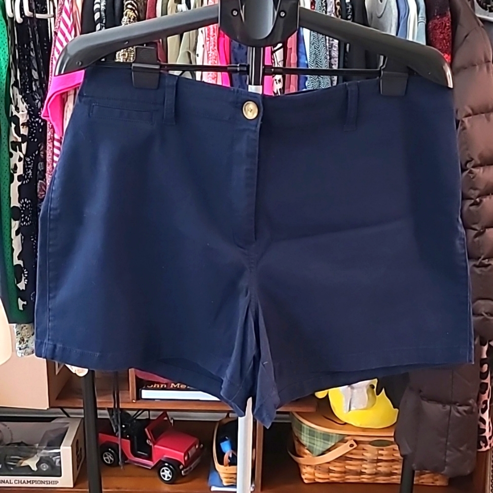 LOFT flat front Navy twill shorts